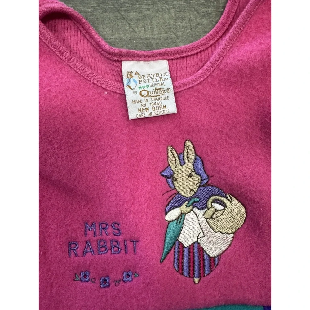 Vintage Beatrix Potter Quiltex Infant Baby Bunting Sleeper Peter Rabbit Stitched